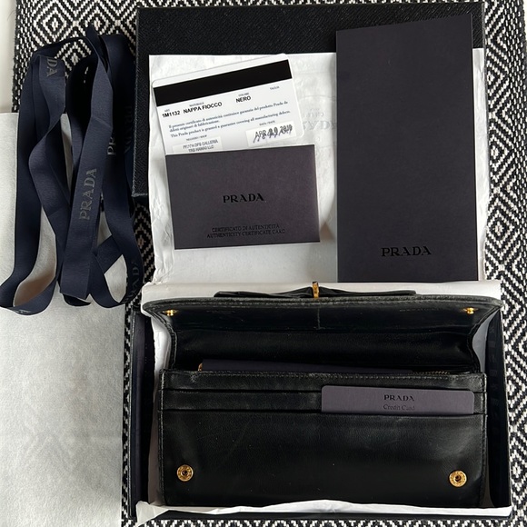 PRADA BUNDLE Nero Wallet Box Dust Cloth Ribbon Authenticity Card Envelope - Picture 3 of 11